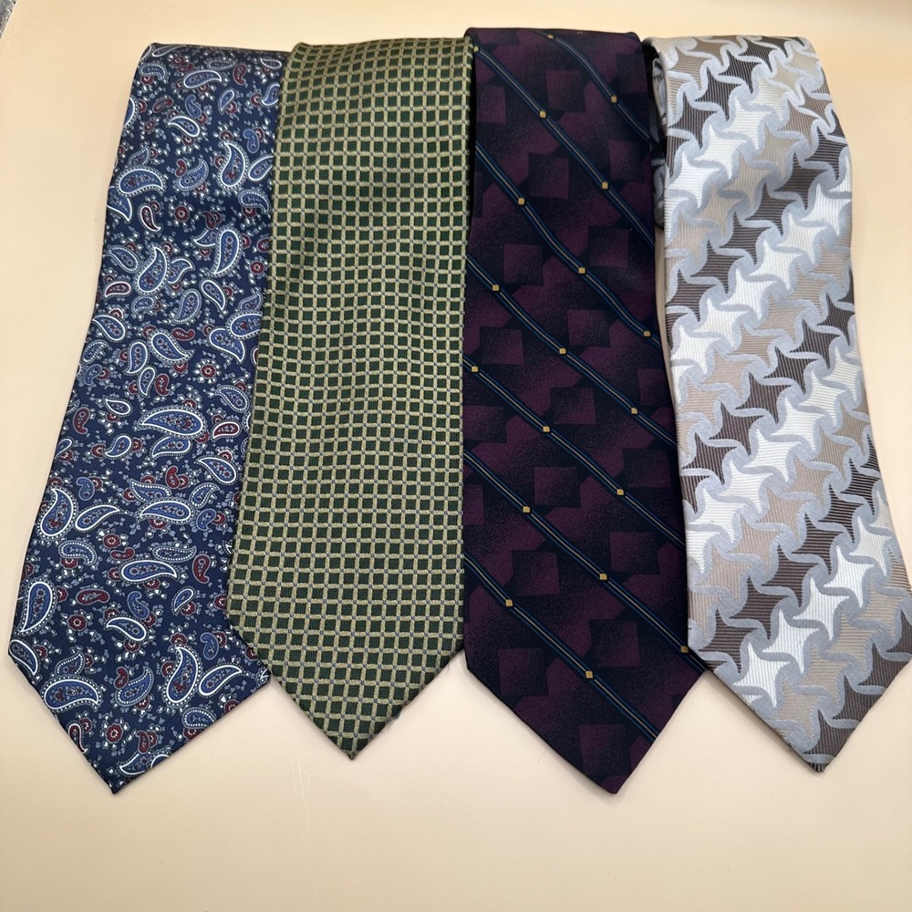 Lot of 4 Men's Designer Neckties Bert Pulitzer Saks Nick Hilton Cellini Julian